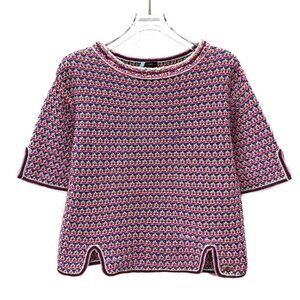 CHANEL Vibrant Knit Top with Pink and Blue Accents